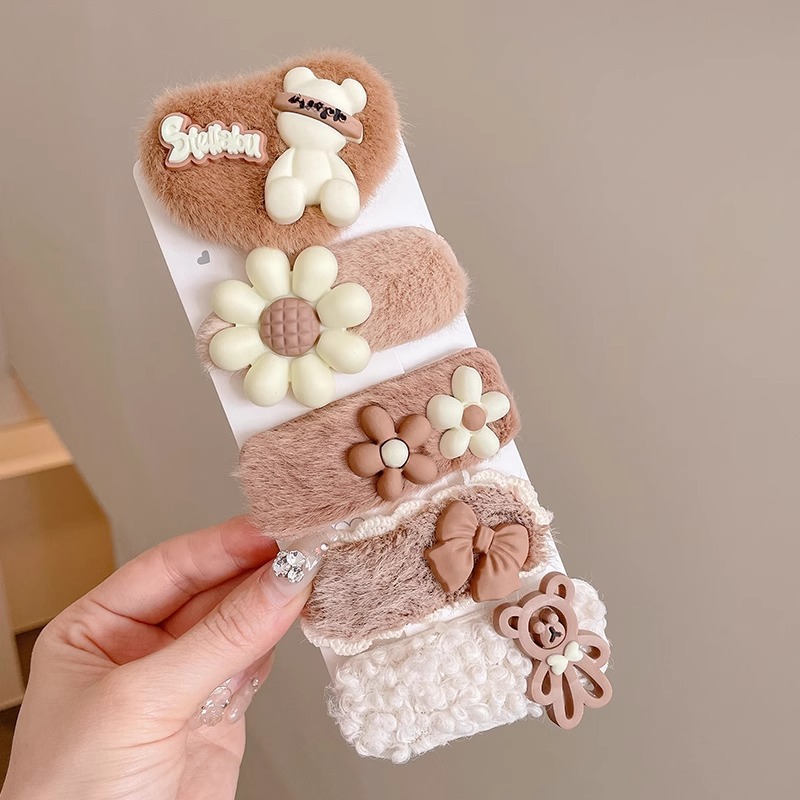 Cute clip de dibujos animados clip de borde conjunto frente cejas clip de cabello para chicas clip de BB otoño invierno de alta sensibilidad adornamiento de cabello tocado