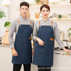 网红帆布防水围裙可调节餐饮奶茶店工作服围腰印字印logo跨境批发
