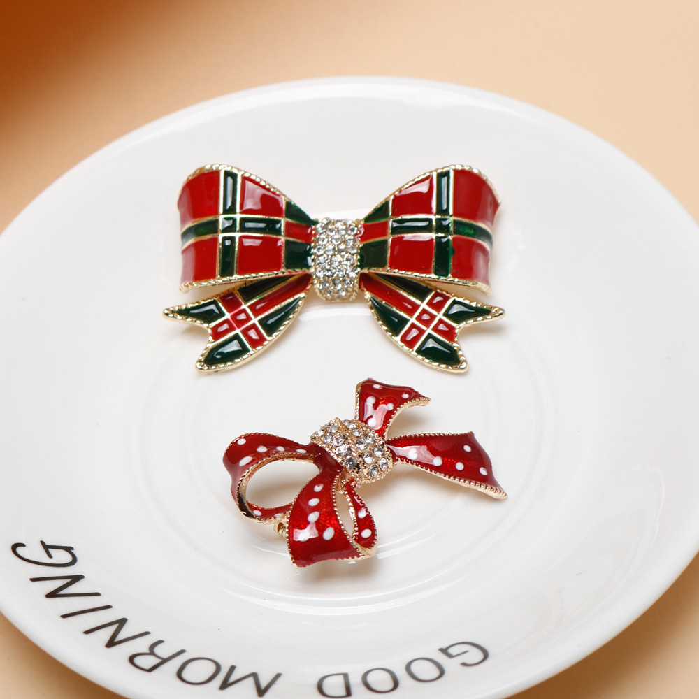 Personalized Fashion All-match Clothing Accessories Metallic Red Tie Corsage Women's High-end Diamond Bow Pin Brooch