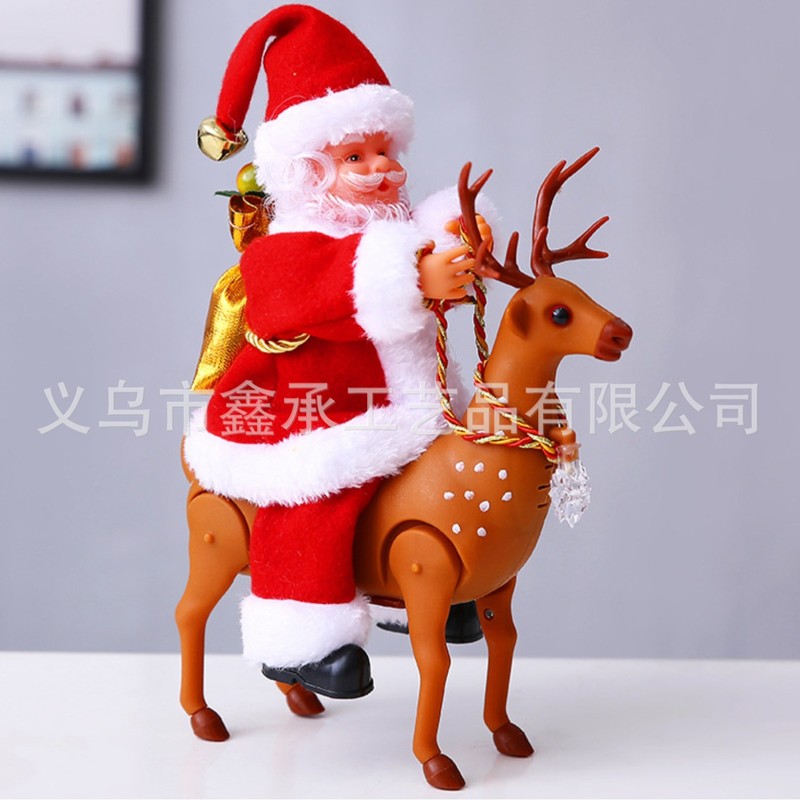 ビーズ登り電動音楽サンタクロースはしご鹿引き車創意クリスマスプレゼントクリスマス装飾置物|undefined