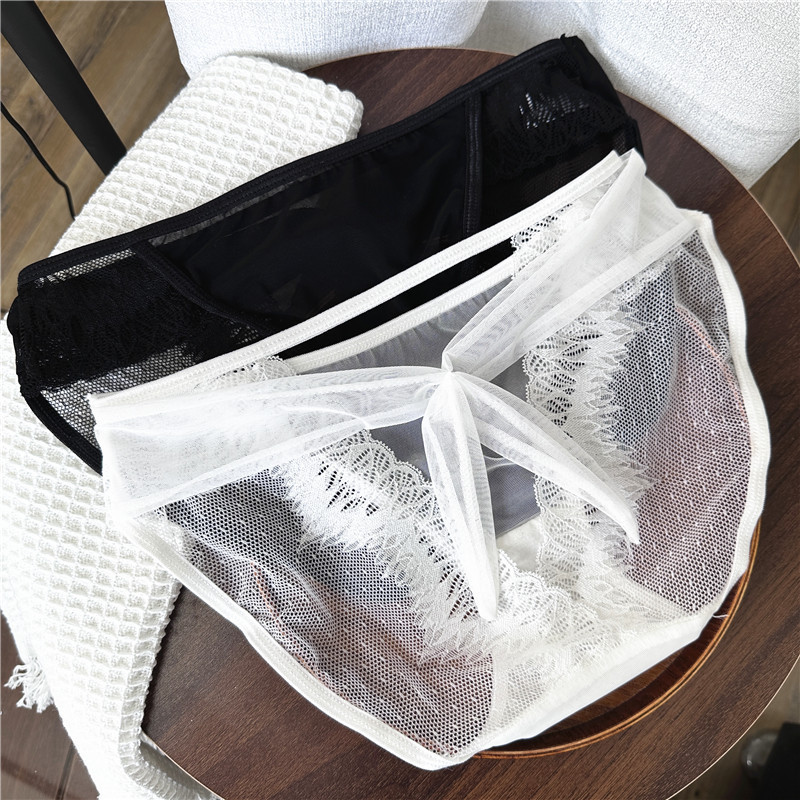 [40.00 kg-60.00 kg] 2146# Black and White Classic back hollow mesh lace low waist sexy women's underwear