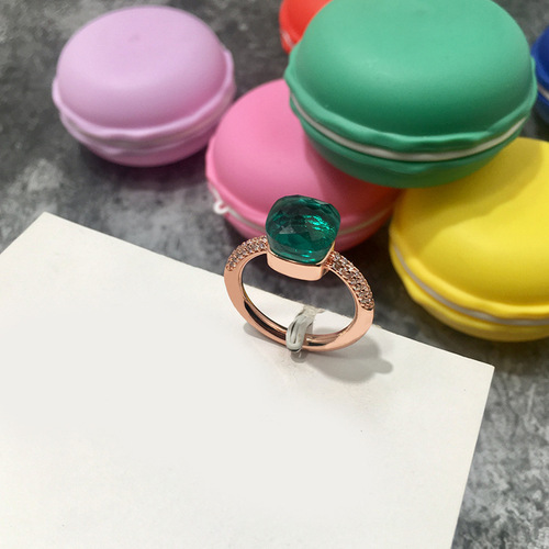 【10】Foreign Trade Jewelry Wholesale Gemstone Style Multi-Cut Colorful Crystal Gold-Plated Edge Diamond Ring