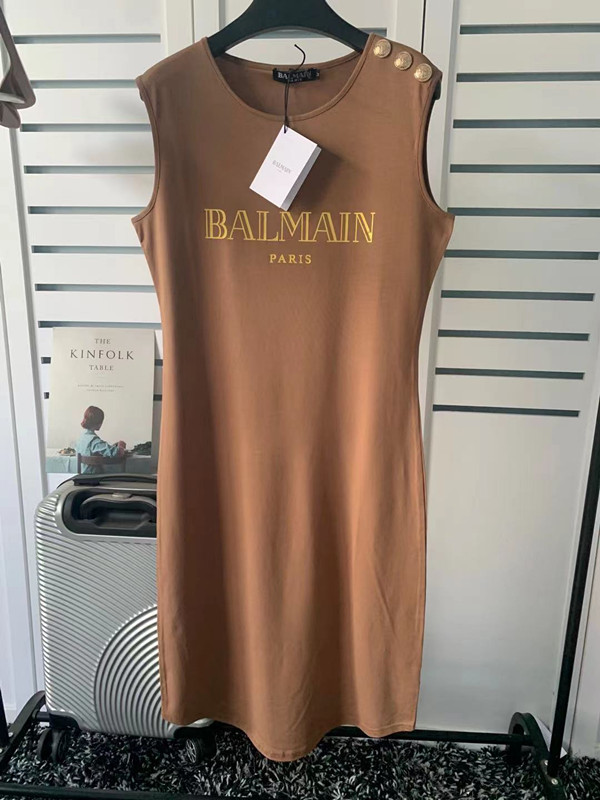 24SS Spring and Summer New Balmain Cotton Slim-fit Pullover balmain One-step Skirt Letter Gold Button T-shirt Women