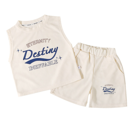 Children's Summer Boys Sports Set 2025 New No-Sleeve Shorts and Tank Top Two-Piece Set Thin Wide Shoulder Summer Fashion