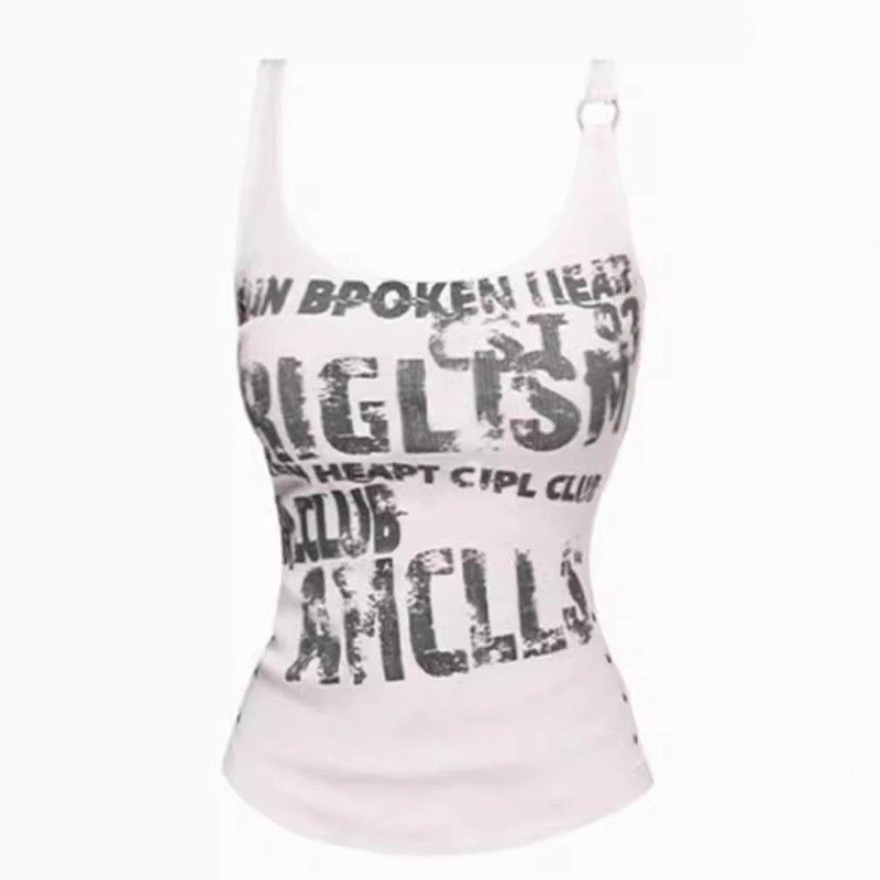 [210g 40 Count Pure Cotton] Summer New Style Super Nice Sexy White Letter Printed Small Camisole for Women