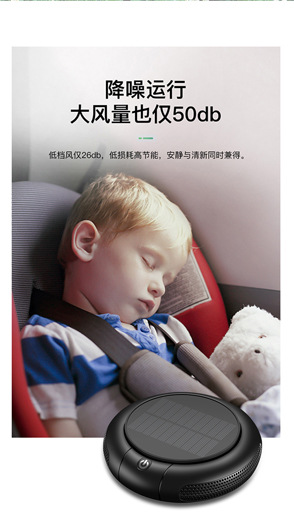 Wireless Solar Car Air Purifier, Odor Removal, Formaldehyde Removal, Sterilization, Negative Ion Car Purifier