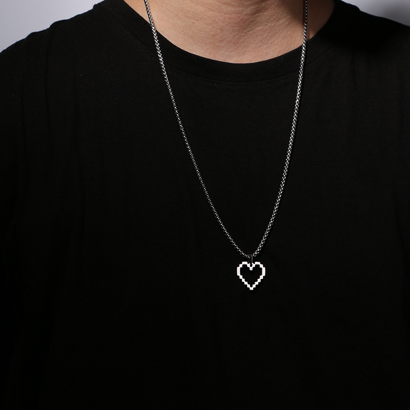 Pixel Heart Pendant Necklace - Personalized Titanium Steel Jewellery_voghion.com