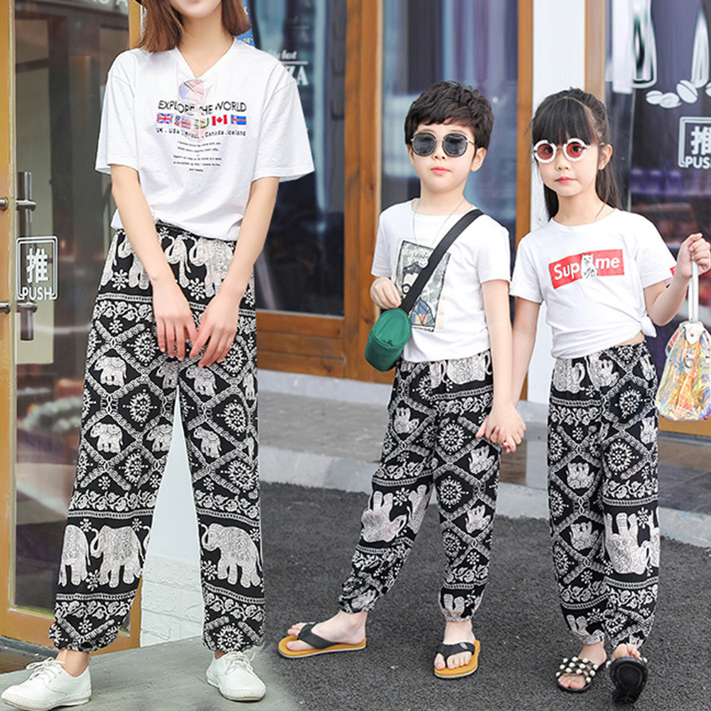 Nuevos pantalones a prueba de mosquitos para niños de verano Pantalones para padres e hijos pantalones a prueba de Mosquitos de algodón para niños Pantalones anchos para niñas bloomers algodón seda