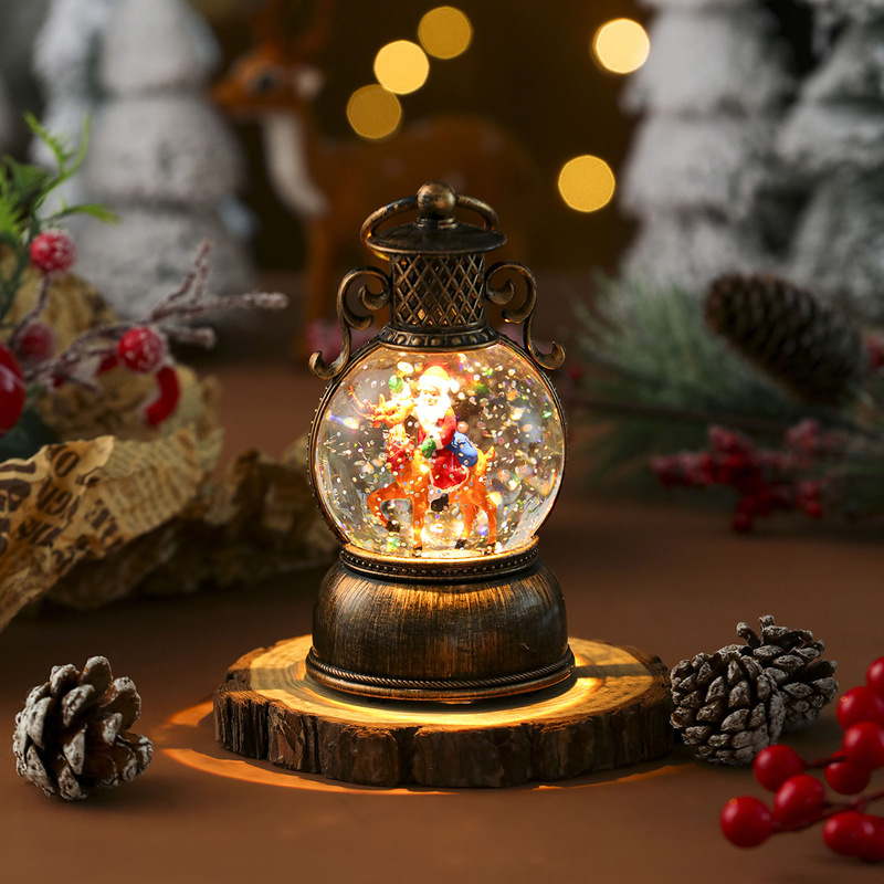 USB 音楽雪降るクリスマス発光樹脂オーナメントクリスマスオーナメント注水ポータブルブラシゴールデンランタン|undefined