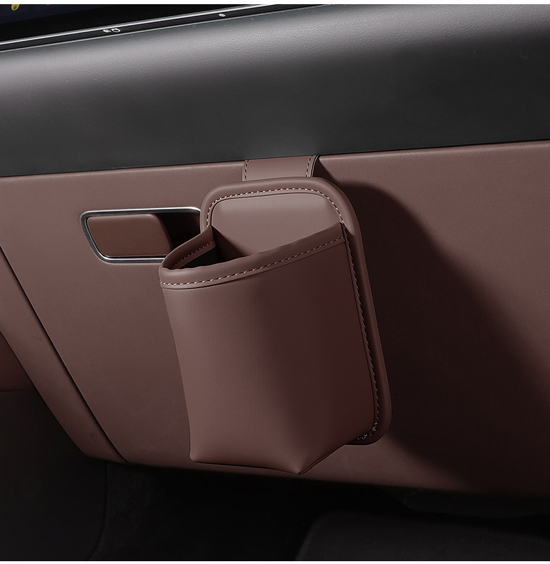 Wholesale car-mounted leather cup holder, hanging storage box, car door umbrella storage bucket, trash bin, storage bag