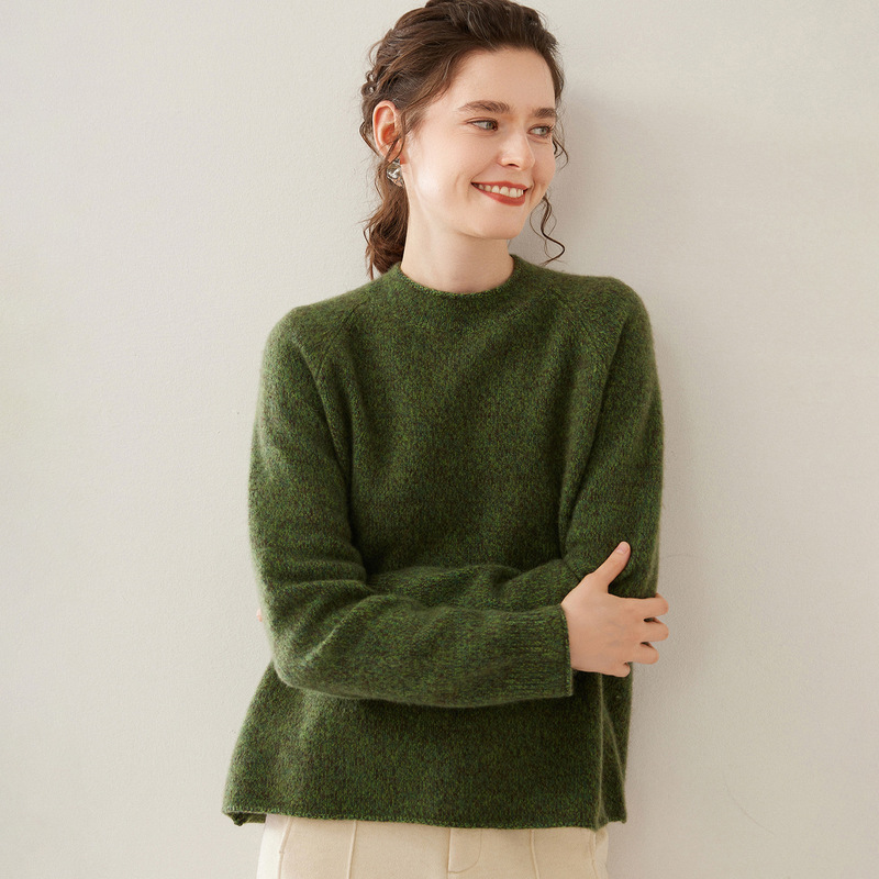 25 Autumn and Winter Half Turtleneck Cashmere Knitwear Raglan Women's Thickeneded Warm Floral Yarn Rolled Edge Knitwear Bottoming Knitwear Women's Long Sleeves