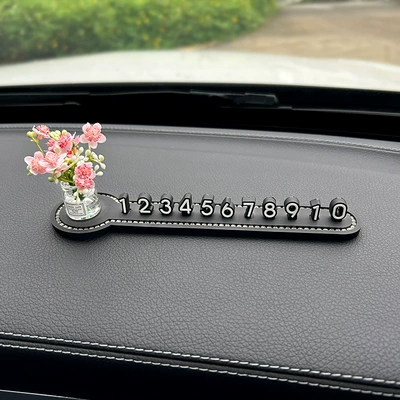 New vase car temporary parking plate mobile car phone number plate car creative high-grade car interior ornaments (Nömrəli dayanma kartı) - begonia-vase-three-dimensional-parking-sign-free-traceless-glue