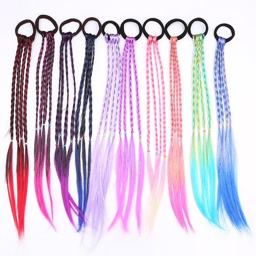 Cross-border cute girl colorful wig hair ties princess twist braid elastic headband ponytail fashionable children's hair accessories