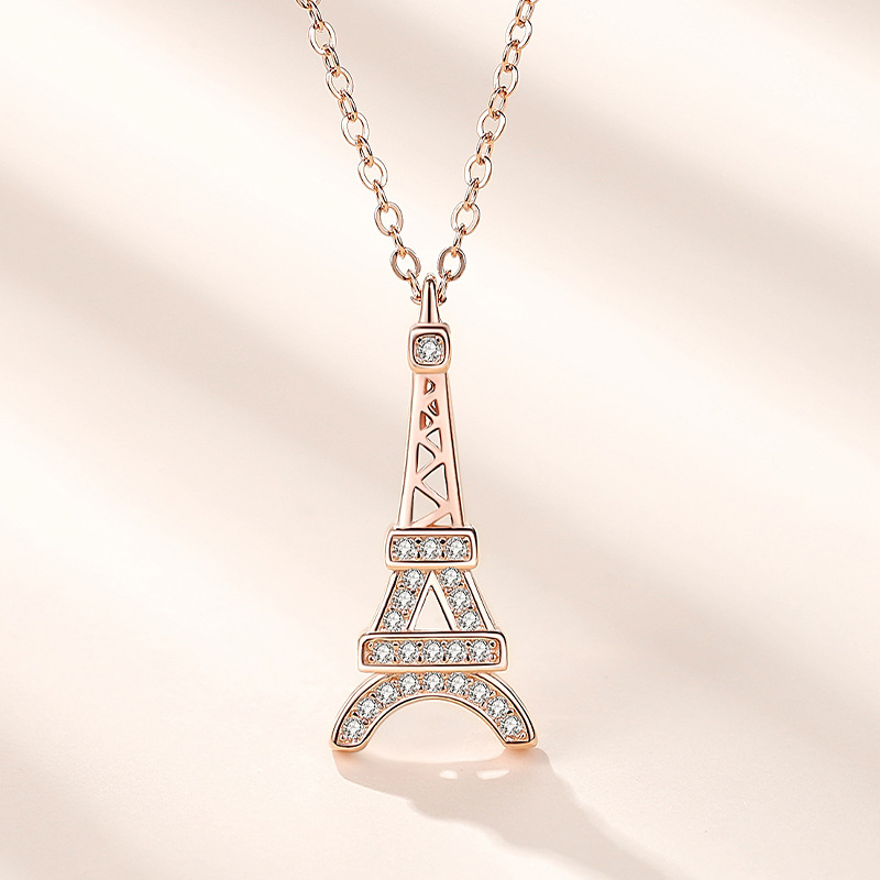 Plata esterlina S925 mini París Torre diamante estilo europeo y americano collar de moda amor romántico creativo plata clavícula cadena
