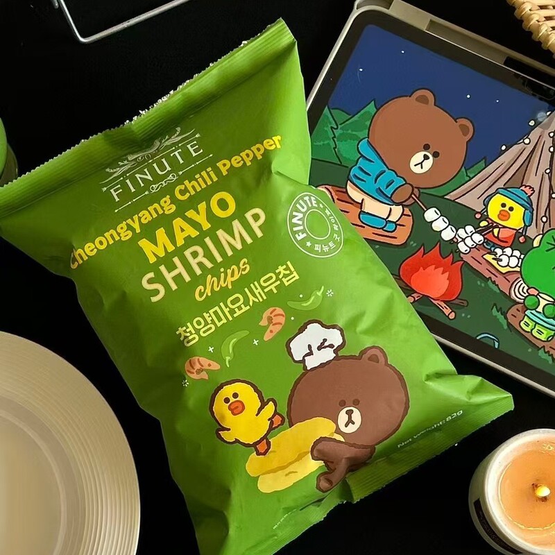 FINUTE グリーンガーリック風味のエビせんべい ブラックペッパー クラブチリ卵黄 韓国輸入 82g オフィス アフタヌーンティー|undefined