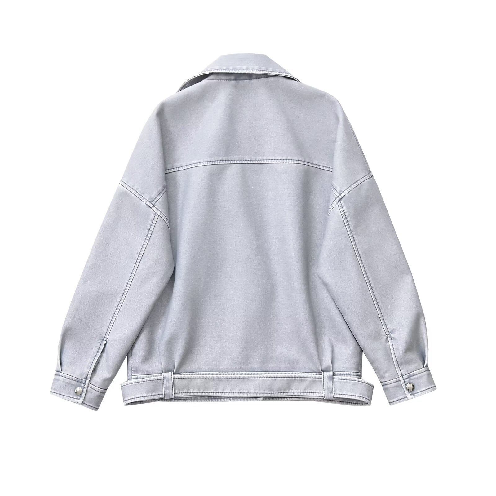 Giacca in pelle PU alla moda per donna - Cappotto oversize con revers e effetto lavato, morbido ed elegante, S/M/L/XL (nero, grigio lavato)_voghion.com