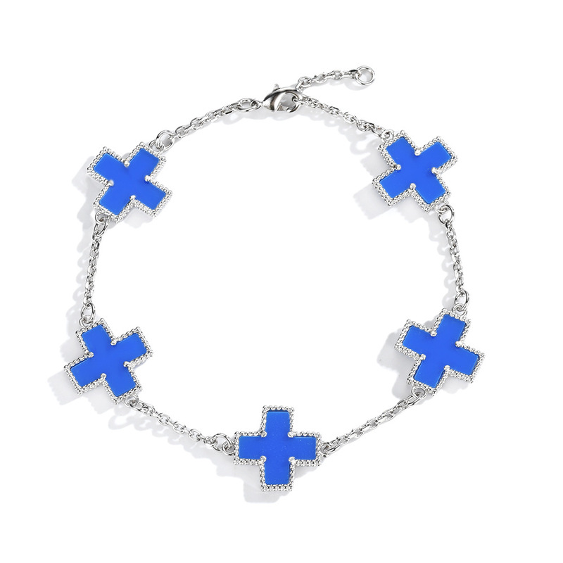European and American Cross-Border Five-Flower Cross Bracelet Copper-Plated Platinum Niche Design Fashion Personality Trendy Hip-Hop Men and Women European and American Cross-Border Five-Flower Cross Bracelet Copper-Plated Platinum Niche Design Fashion Personality Trendy Hip-Hop Men and Women