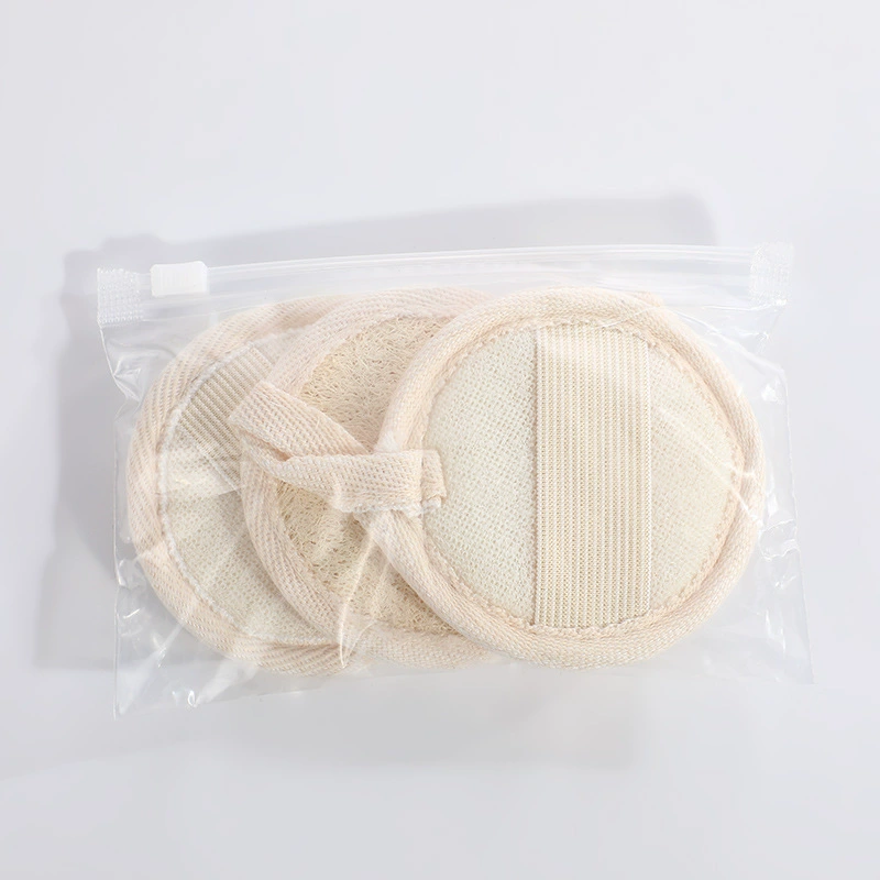 Loofah Bath Sponge (Natural), Cotton‑Linen & Loofah, Multiple Sizes 8×8–12×12 cm