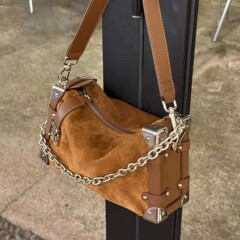 2025新款秋冬枕头包机车高级感盒子包单肩斜挎包腋下包麂皮女包包