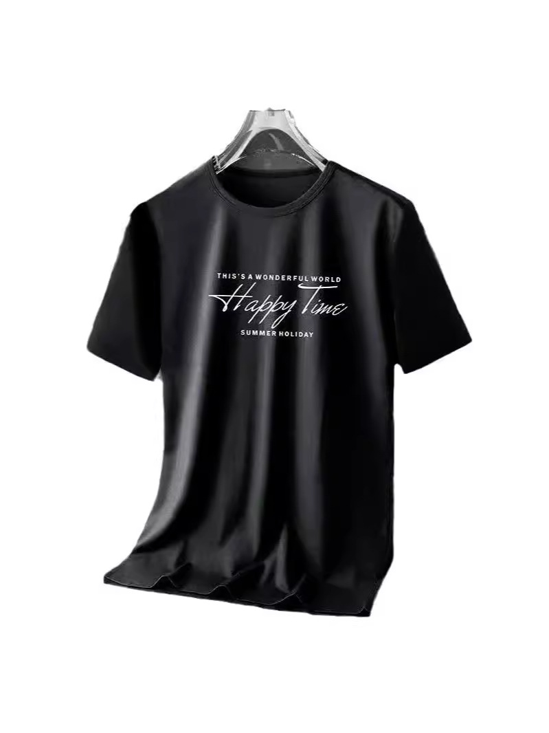 2025 Summer Mesh Ice Silk T-Shirt Versatile Printed Slim Thin Round Neck Quick-Drying Short-Sleeve T-Shirt Men's Sports Style