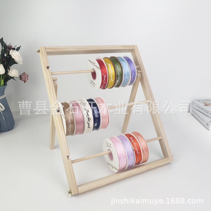 Estante de exhibición de almacenamiento de cinta de madera nueva lana tejida de madera maciza estante de almacenamiento tienda de flores tienda de pasteles estante de cinta en stock