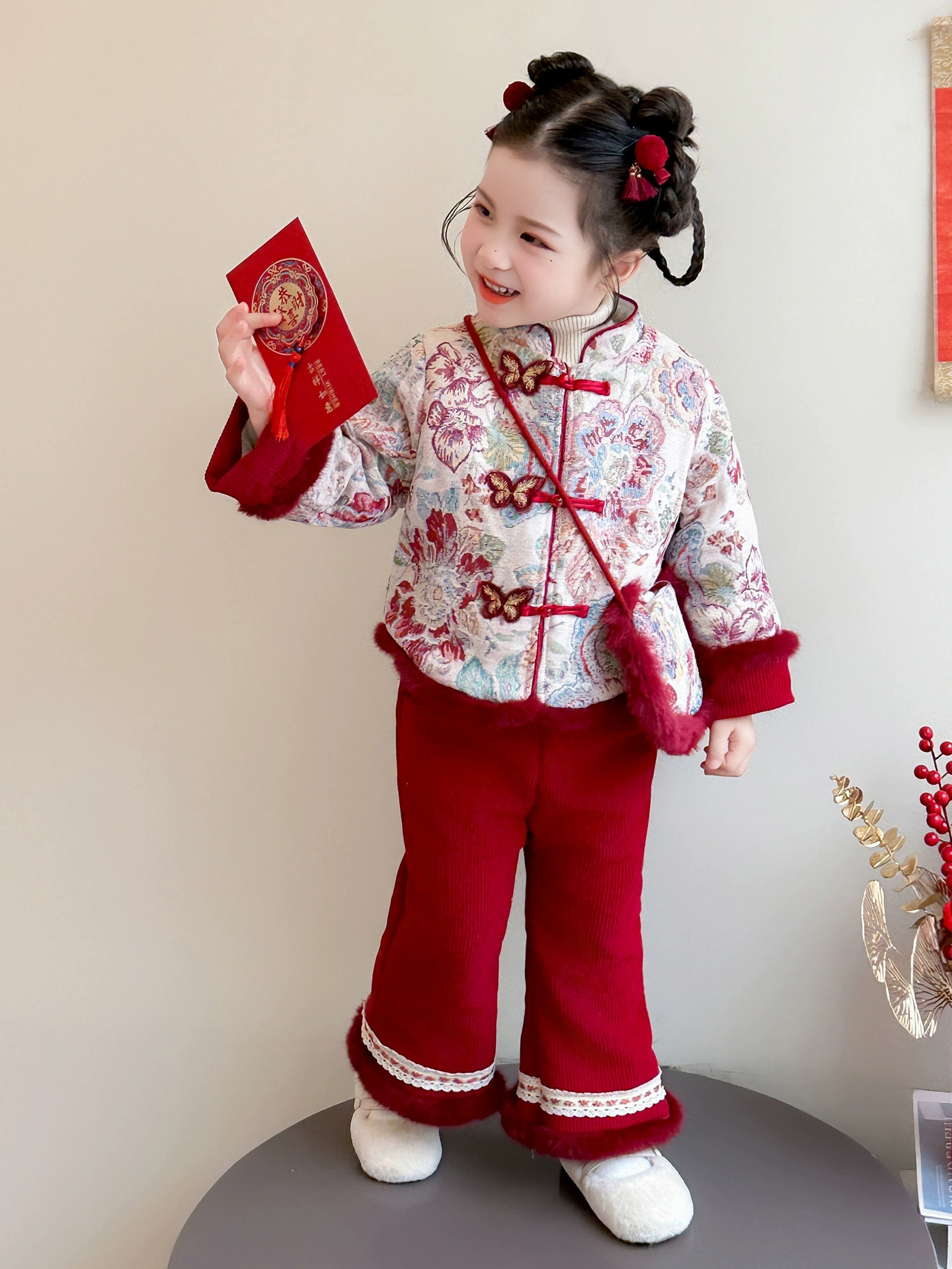 Ханьфу, warm детский набор, красный новогодний костюм