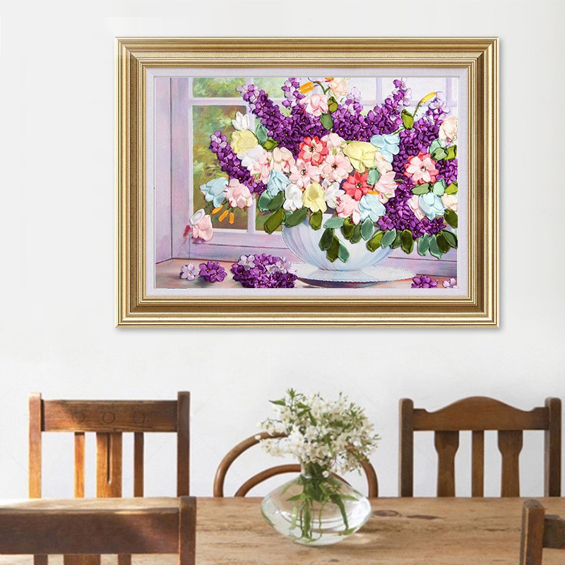 Nueva cinta bordado tridimensional bordado hecho a mano bricolaje colgando pintura sala de estar dormitorio estudio material paquete kit ramo colgante pintura
