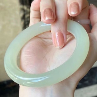 Xinjiang Hotan Platform Afghan Jade Qingshui Bracelet Women's Fat Round Jade Ice Type Natural Authentic Blue and White Jade