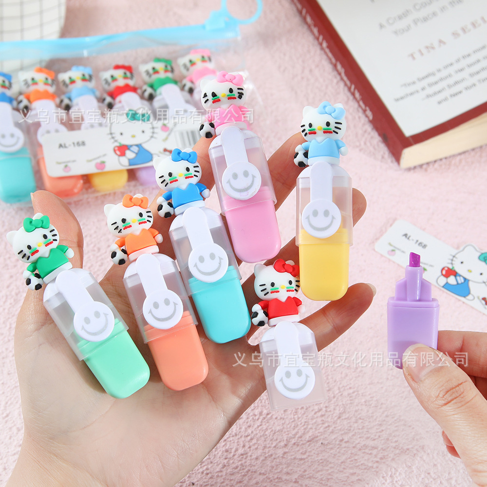 Mini bolsa de dibujos animados resaltador ins de marcado clave de alto valor 6 color juego de bricolaje lindo bolígrafo de color de graffiti