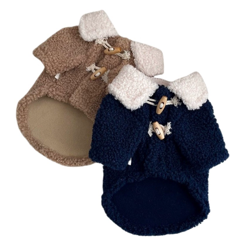 Осенне-зимнее утолщенное теплое флисовое пальто с пряжкой для собак и кошек Тедди Йоркшир Бишон Одежда для маленьких щенков