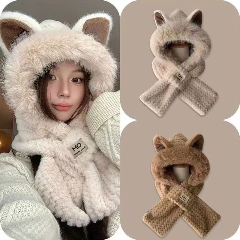 Winter cute hat, keep warm velvet scarf, increased thickness
