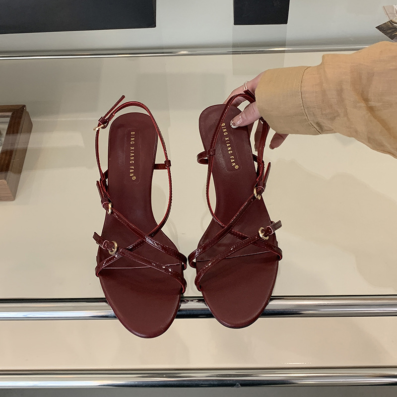 Women's 2026 Summer Commuter Solid Color Open Toed High Heels With Straightened Middle Heels_voghion.com