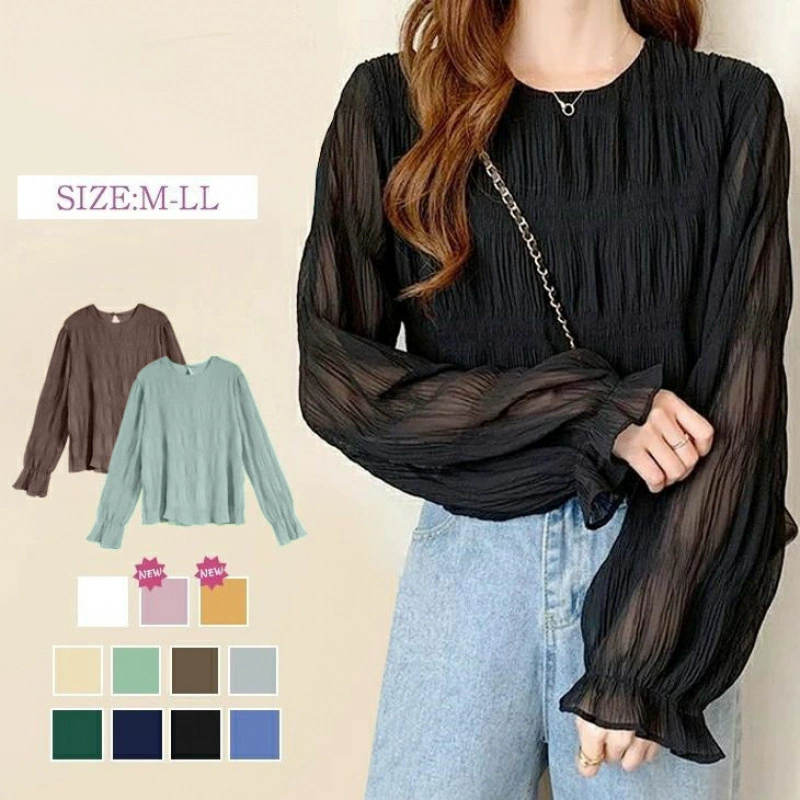 8-цветная спотовая Япония Rotte 2025 новая весна с расклешенными рукавами шифоновая рубашка с длинными рукавами