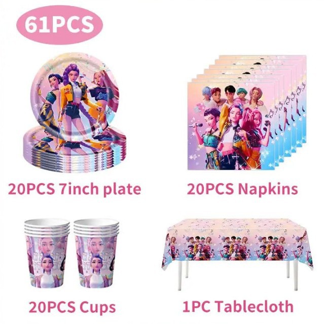 Inventario de caza de demonios rosa grupo de mujeres cubiertos set de cumpleaños tazas de papel bandejas de papel toallas de mesa artículos decorativos