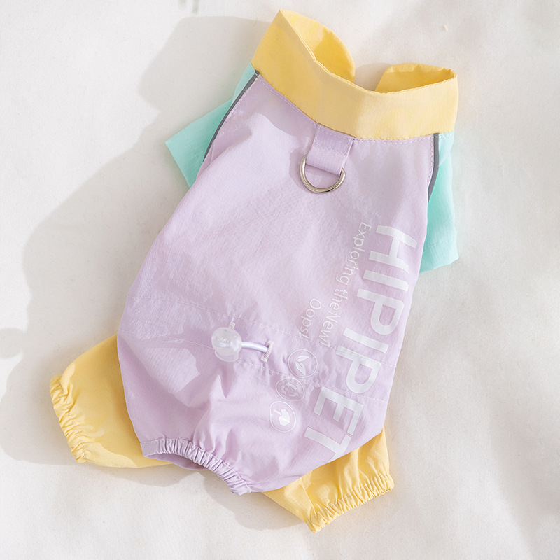 Chaquetas de cuatro patas con costuras de color de contraste de dopamina para perros al aire libre de primavera y verano, ropa de protección solar para perros pequeños y medianos, ropa para mascotas