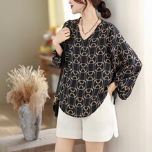 实拍 2026年韩版百搭创意印花宽松遮肚显瘦透气T恤衬衫上衣女