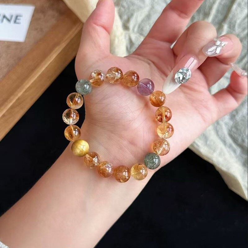 Natural Citrine Yellow Hair Crystal Bracelet for Women, Gold Tiger Eye, Exquisite Fashion, White Crystal Gift