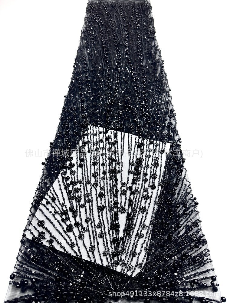 Radiante ventilador tubo perla tela de malla de perla retrógrada mano perla tela de boda de cola de pez en stock