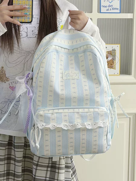 Gentle and fresh color scheme striped design backpack for students, suitable for daily commuting, shopping, and spring outings, large capacity school bag