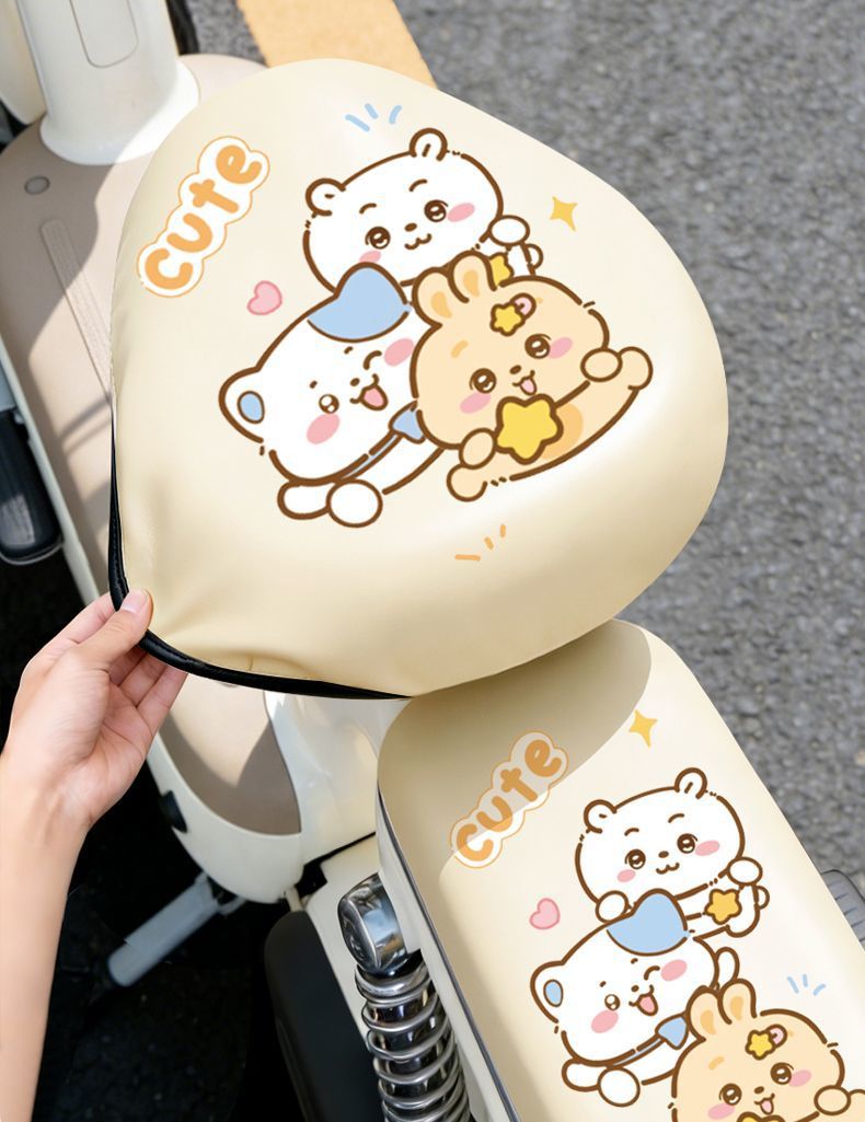 Cartoon Electric Bike Seat Cover, Sun Protection and Heat Insulation, Universal for All Seasons, Waterproof Seat Cover for Electric Bicycles, New Model Seat