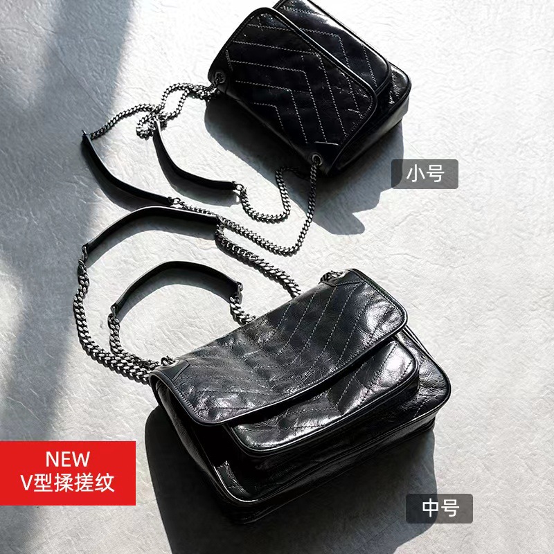 [Artisan Crafted] Yangshulin Women's New Niki Bag Genuine Leather Versatile Retro Oil Wax Leather Messenger Chain Bag - Thumbnail 3
