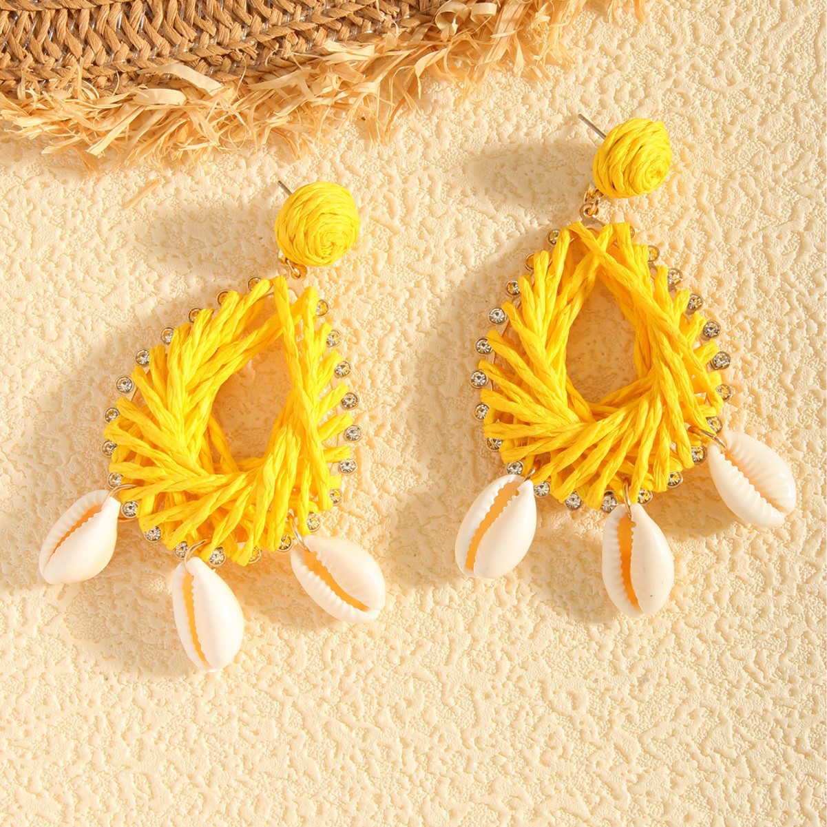 Bohemian Raffia Shell Earrings Geometric Ocean Style Beach Jewelry_voghion.com