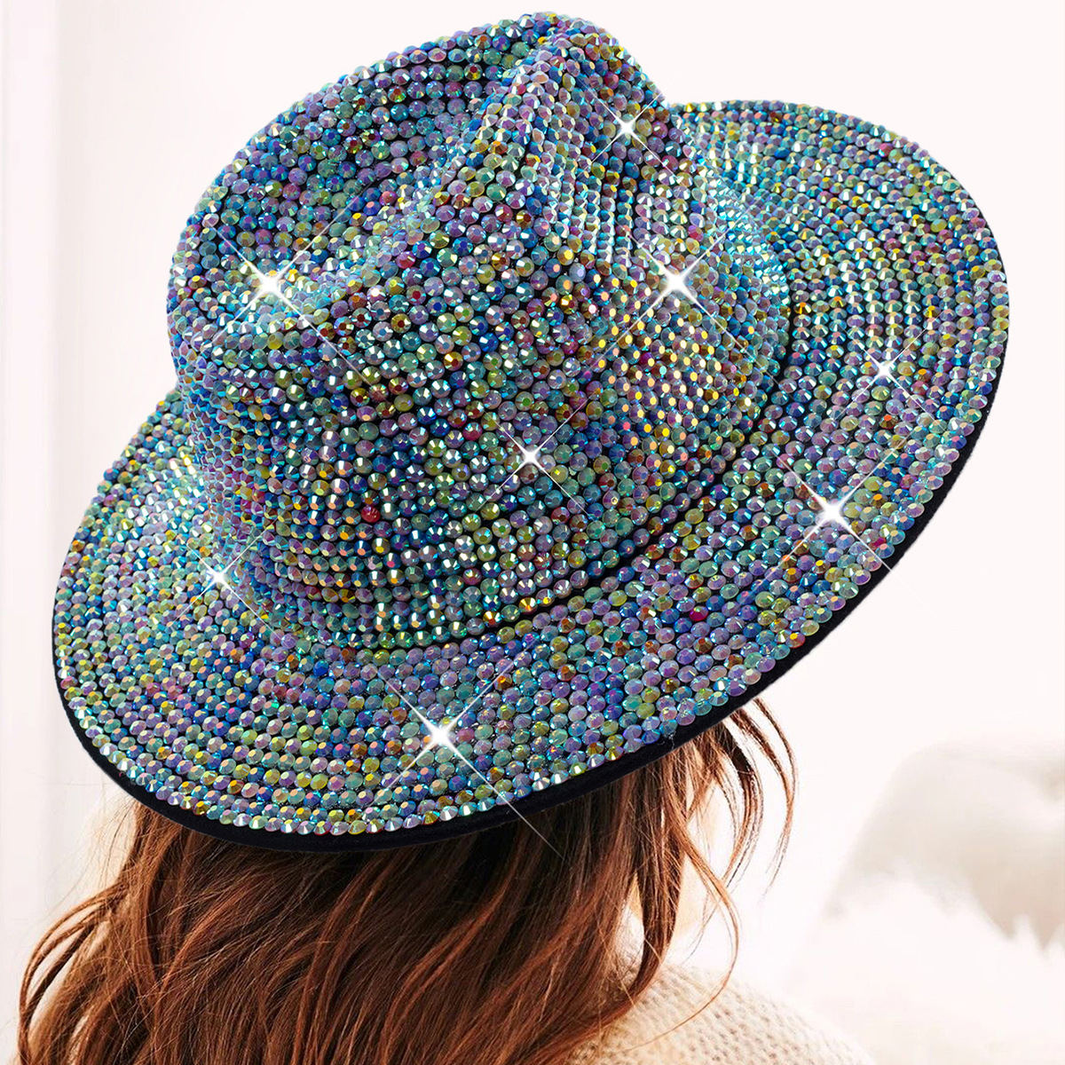 Diamante transfronterizo sombrero de vaquero rhinestone brillante láser sombrero fiesta de baile rendimiento diamante sombrero de jazz
