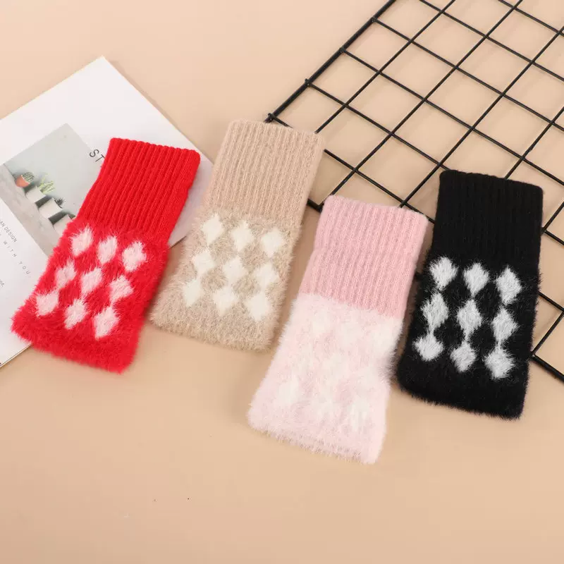 ins加绒毛绒半截半指手套保暖秋冬款可触屏防寒冬季防风成人短款