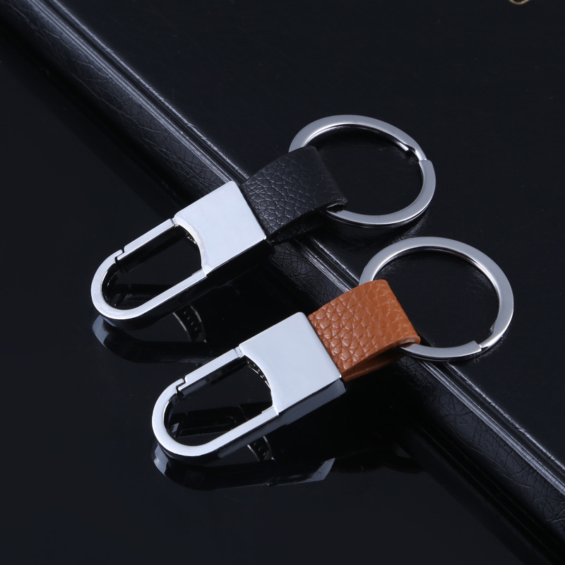 Top-grade hot-selling leather men's waist buckle metal key chain small gifts can be engraved LOGO