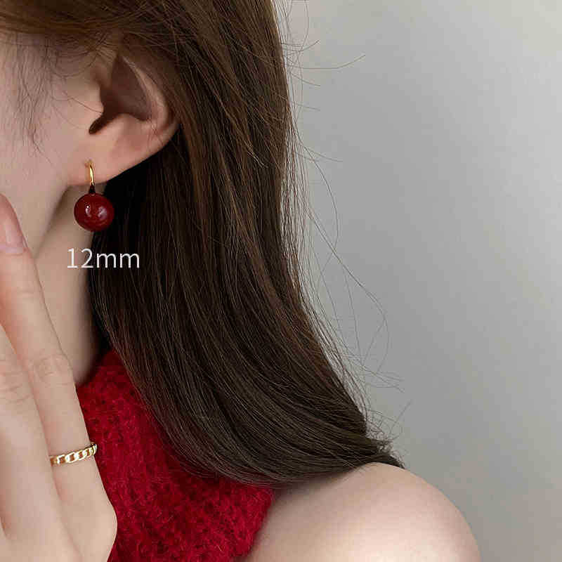 12mm 레드 진주 스터드 귀걸이 [s925 실버 바늘 쌍]