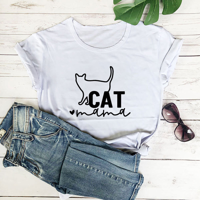 Foreign trade in stock Mother's Day cat mama cat Mother letter pattern printing summer hot round neck T-shirt