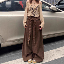 咖色阔腿牛仔裤女秋季2025新款直筒小个子牛仔裤阔腿宽松高腰显瘦