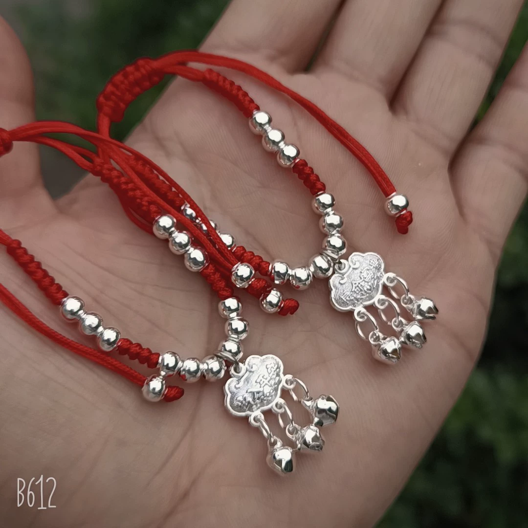 Woven Red Rope Bracelet, Miao/Tibetan Silver Alloy Charms, Ankle & Wrist, Multiple Styles