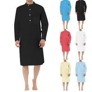 2024 Cross-Border Foreign Trade Aliexpress Arabic Style Fashion Simple Pocket Men's Shirt Muslim Robe